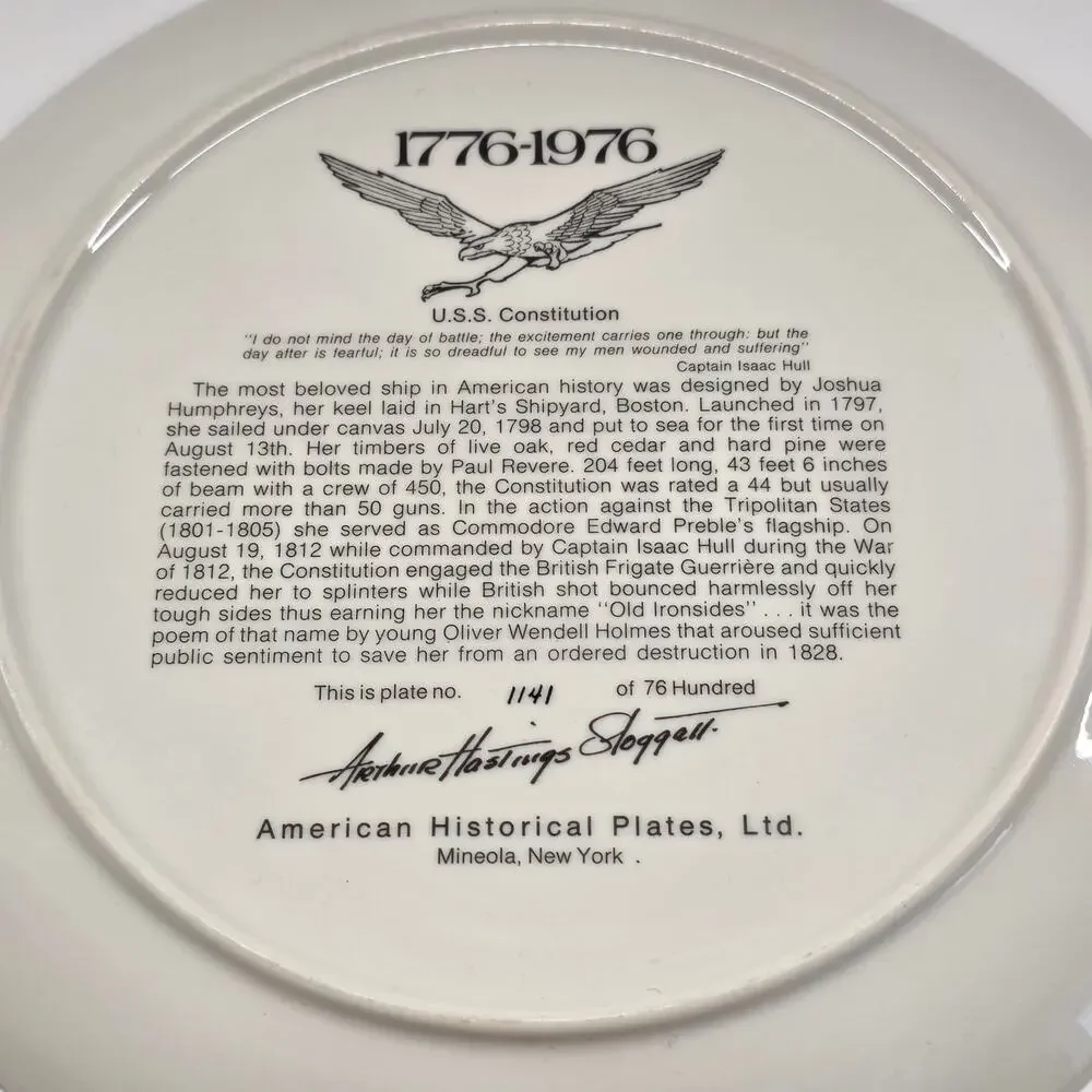 Arthur Hastings Stogdell USS Constitution Bicentennial Collector Plate 1776-1976